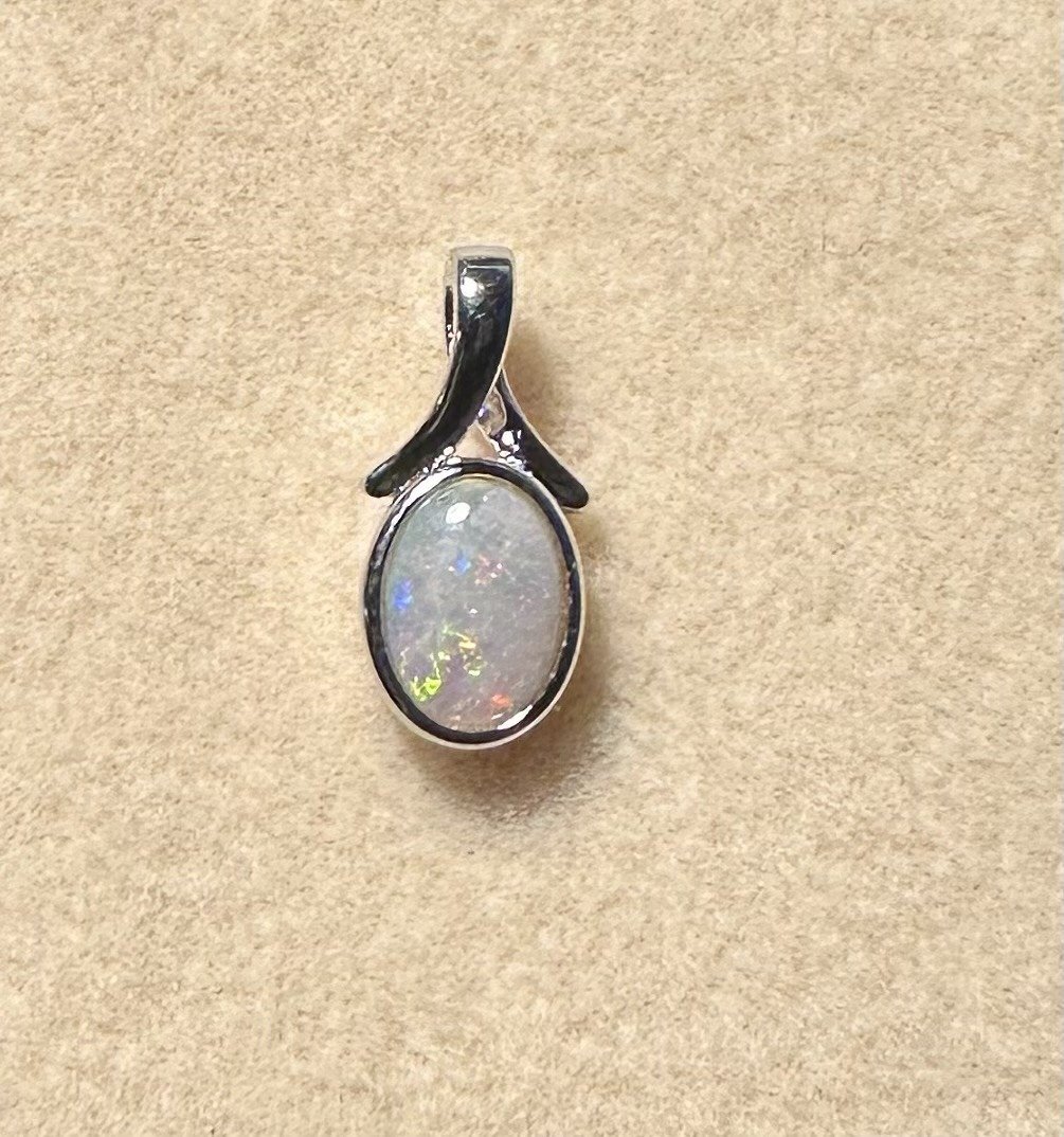 Solid Opal Oval Pendant in Sterling Silver · Style 048