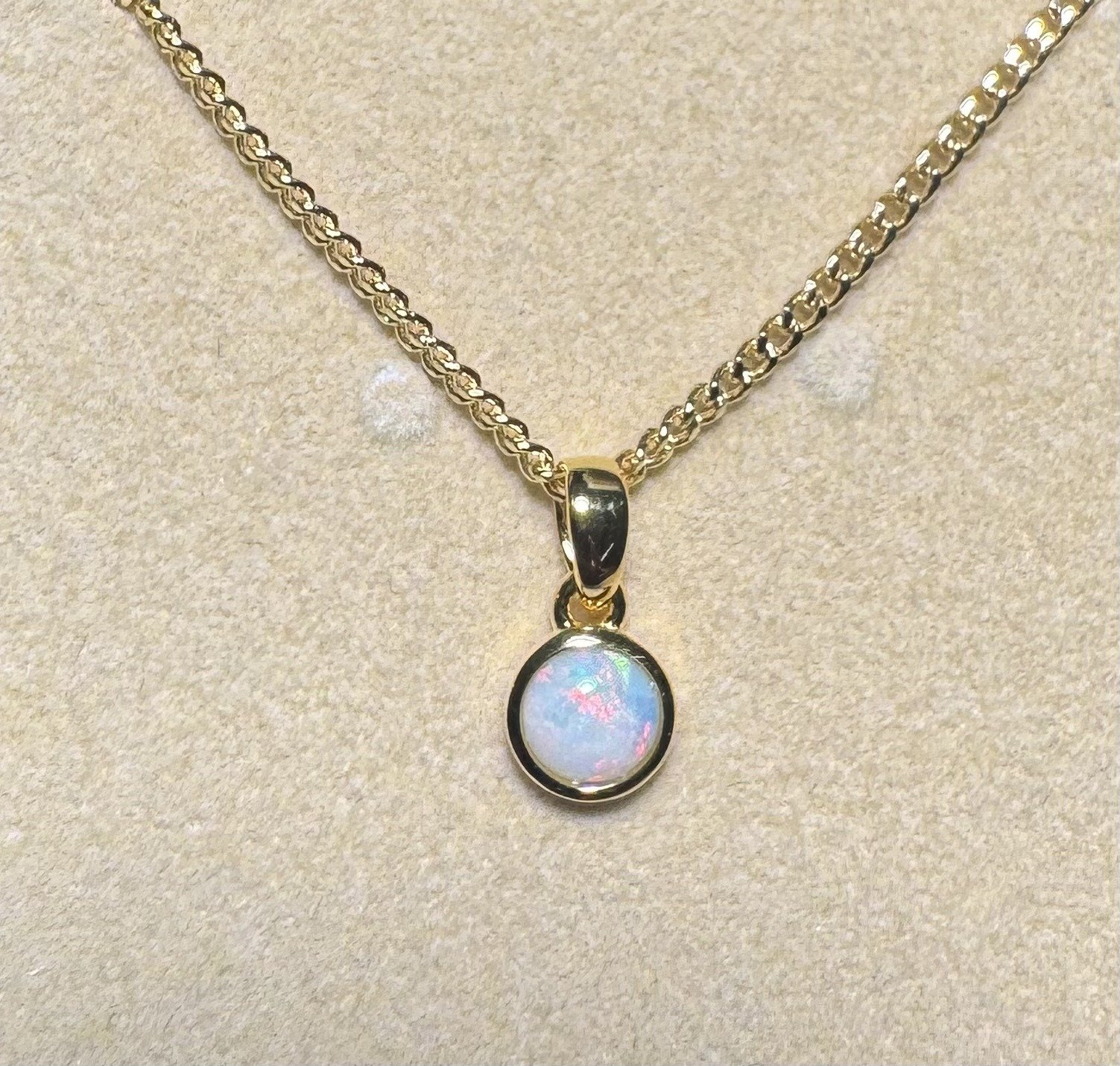 Solid Opal Round Pendant in Gold Plated Sterling Silver · Style 245