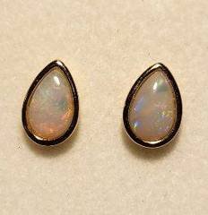 Solid Opal Pear Stud Earrings, Gold Plated Sterling Silver · Style 632