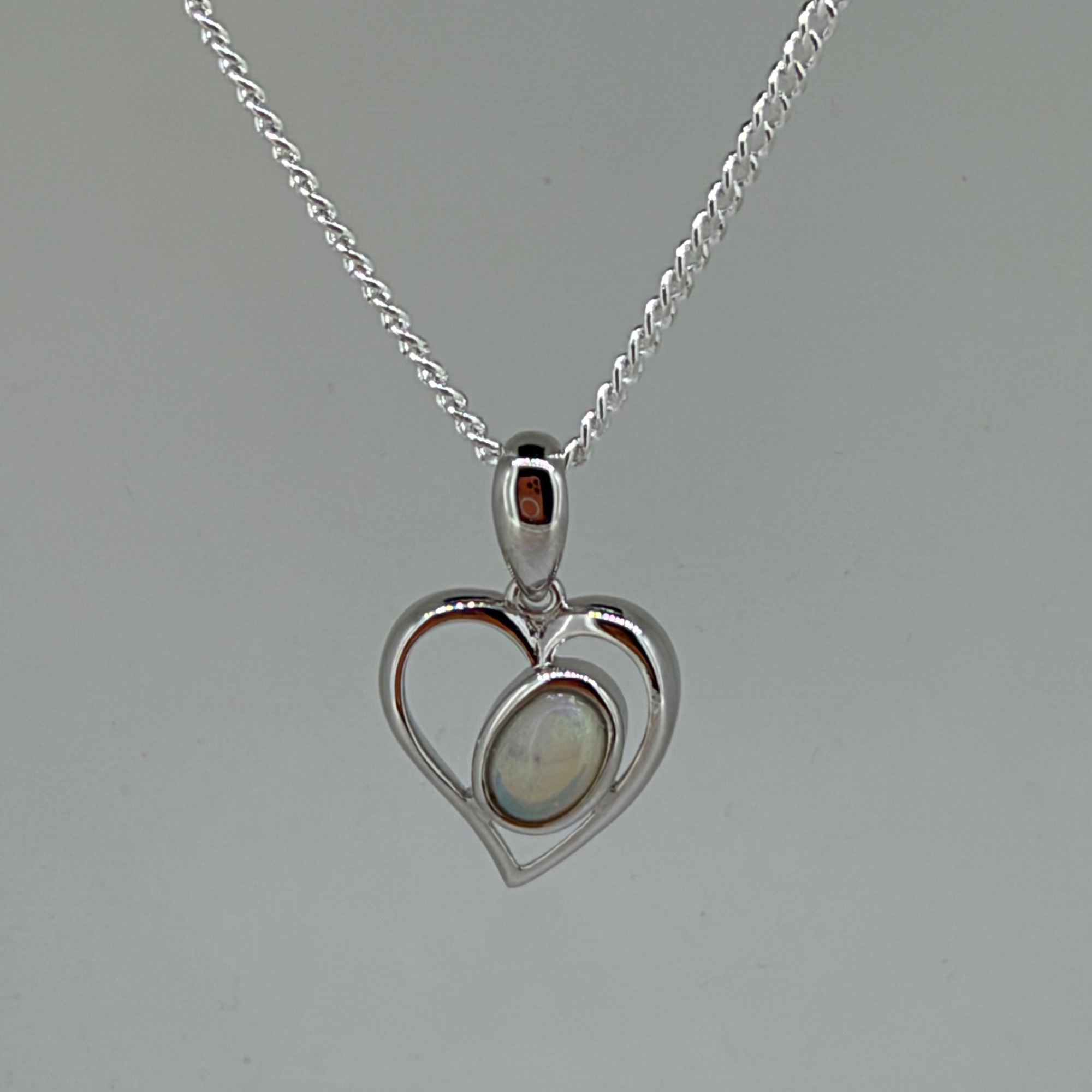 Solid Opal Heart Pendant in Sterling Silver · Style 004