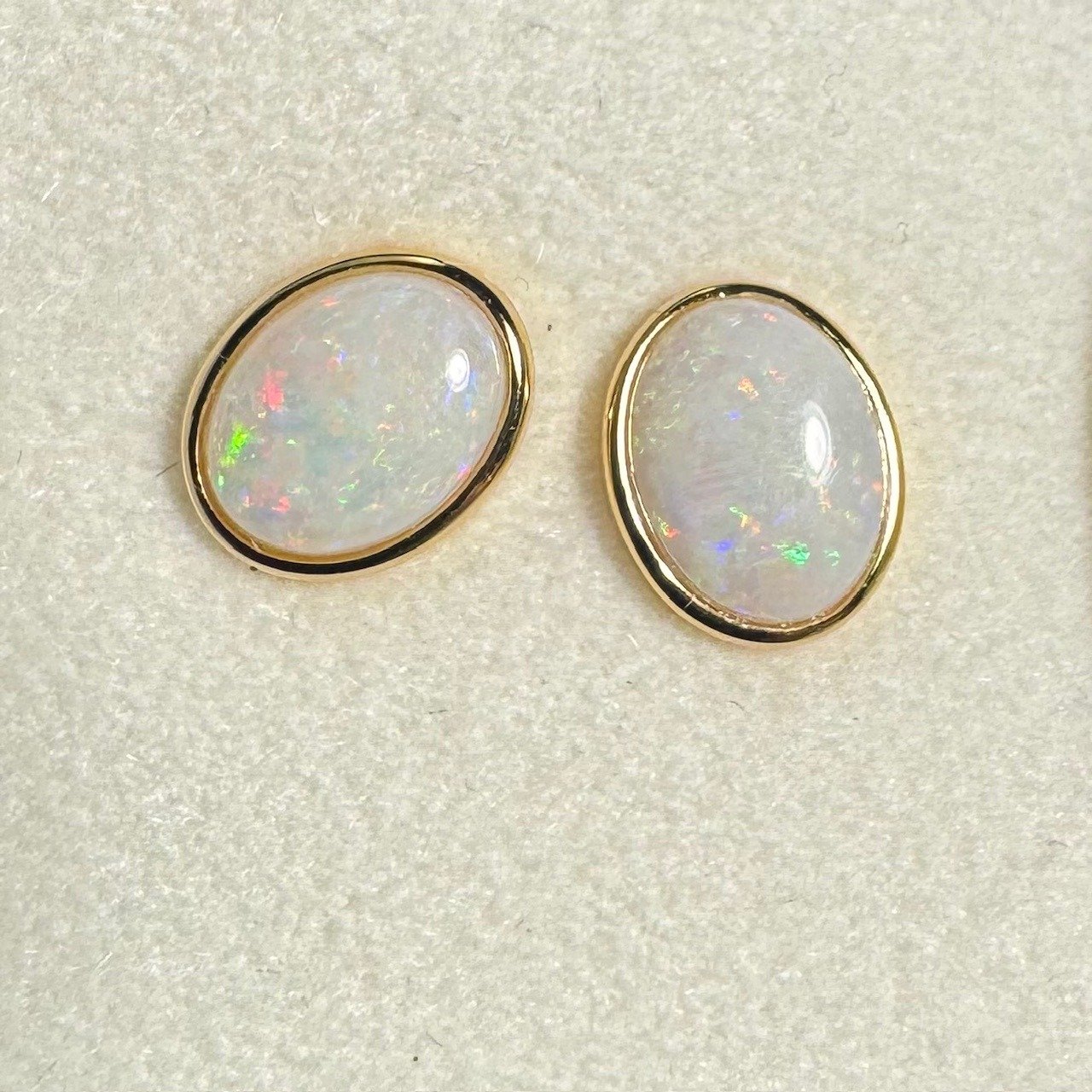 Solid Opal Oval Earrings in Gold Plated Sterling Silver · Style 641