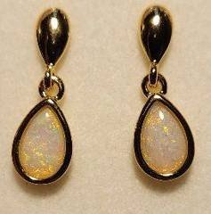 Solid Opal Pear Drop Earrings, Gold Plated Sterling Silver · Style 630
