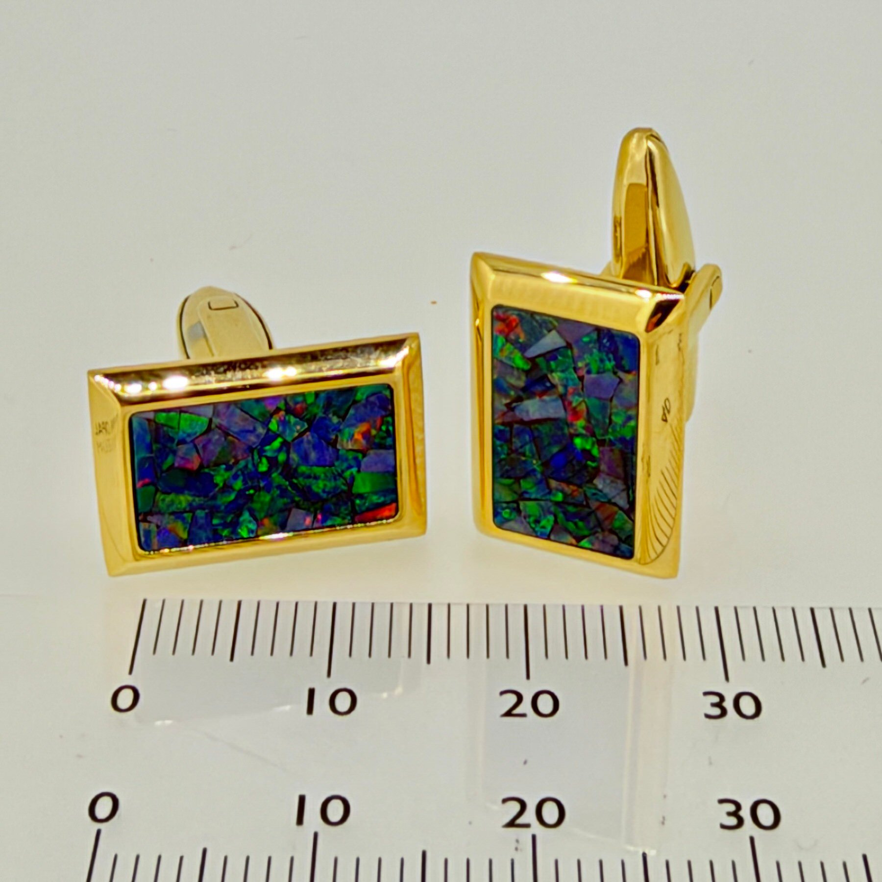 Mosaic Opal Rectangular Cufflinks in Gold-Toned Setting