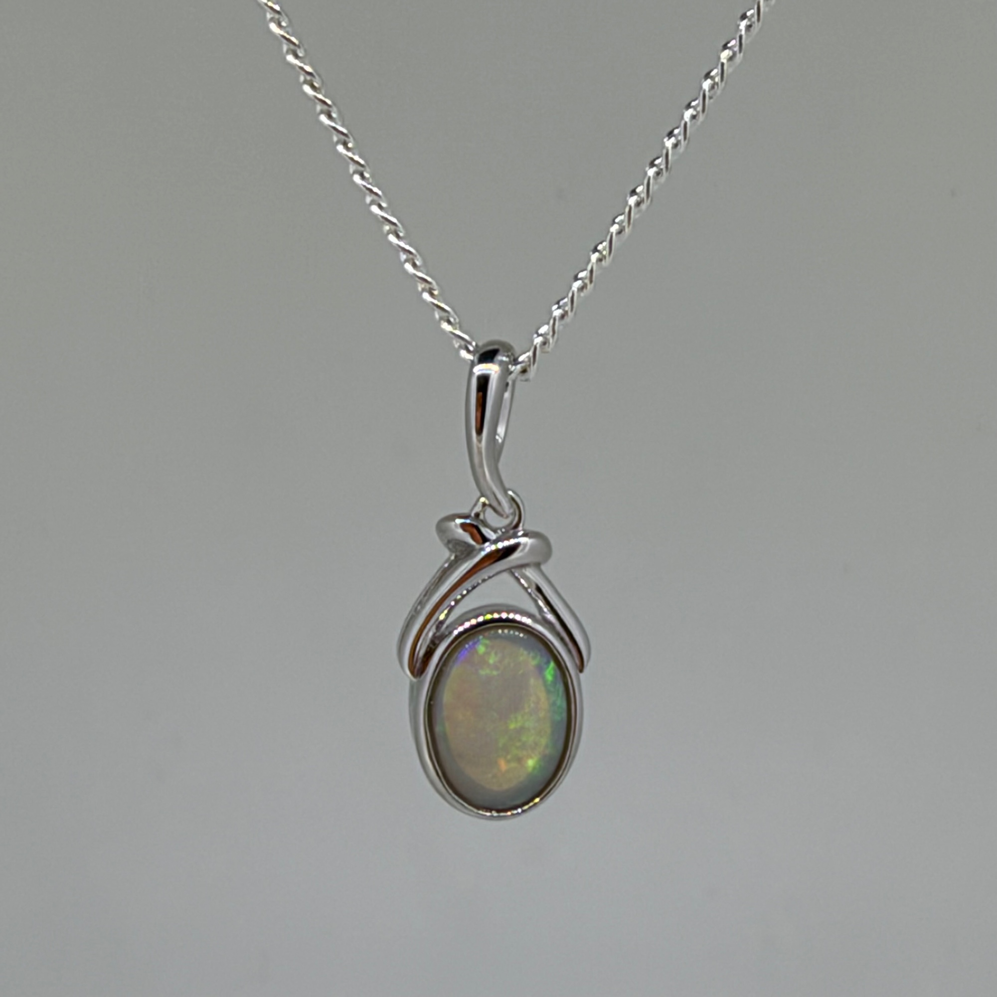 Solid Opal Oval Pendant in Sterling Silver · Style 063