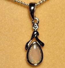 Solid Opal Pear Shaped Pendant in Sterling Silver · Style 021