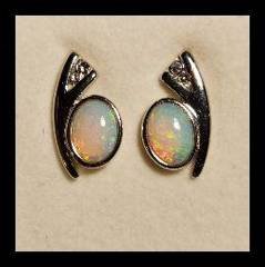 Solid Opal Oval Earrings in Sterling Silver · Style 409