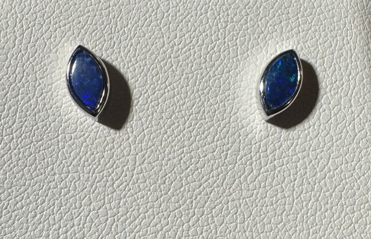Doublet Opal Marquise Stud Earrings in Sterling Silver · Style 814