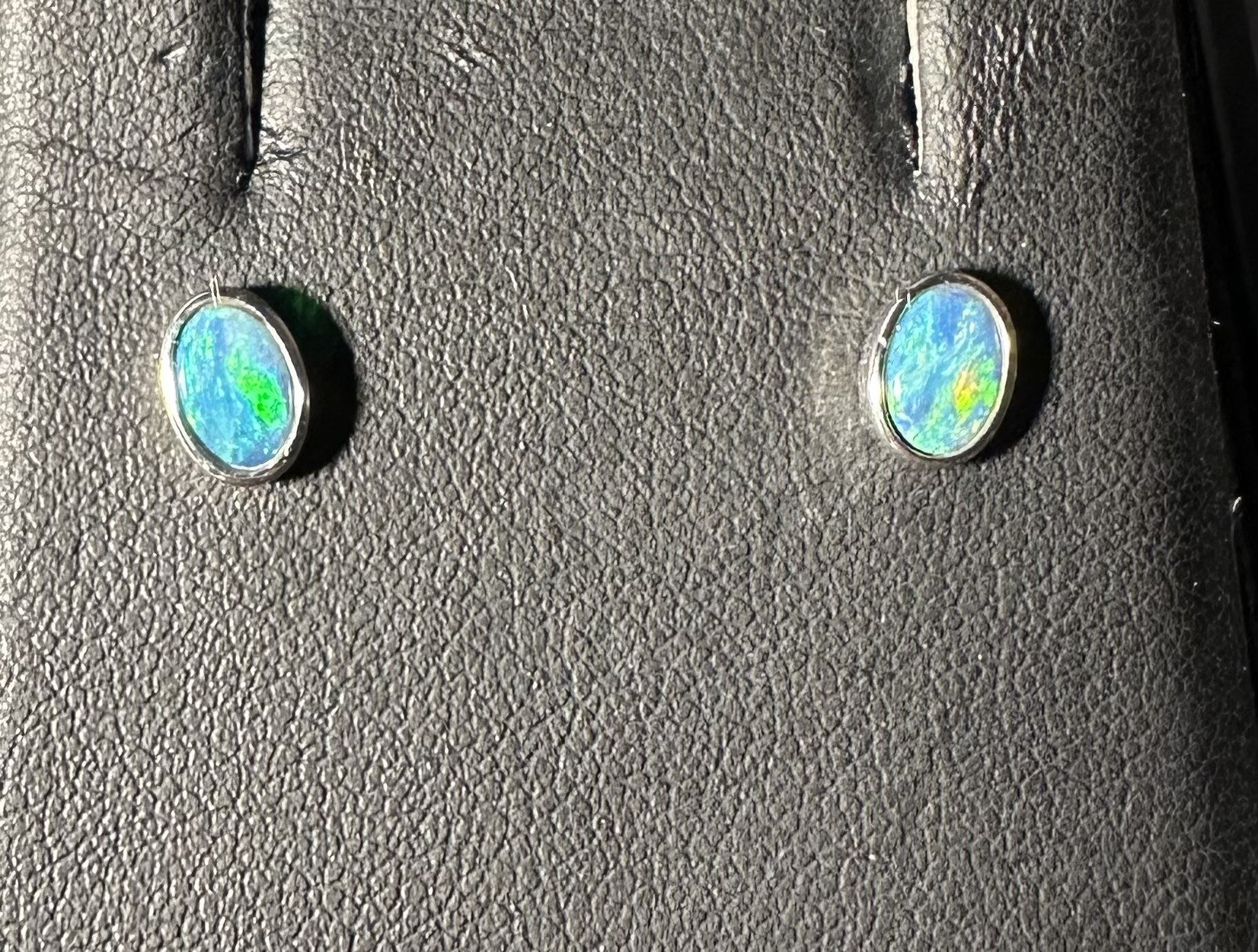 Doublet Opal Oval Stud Earrings in Sterling Silver · Style 809