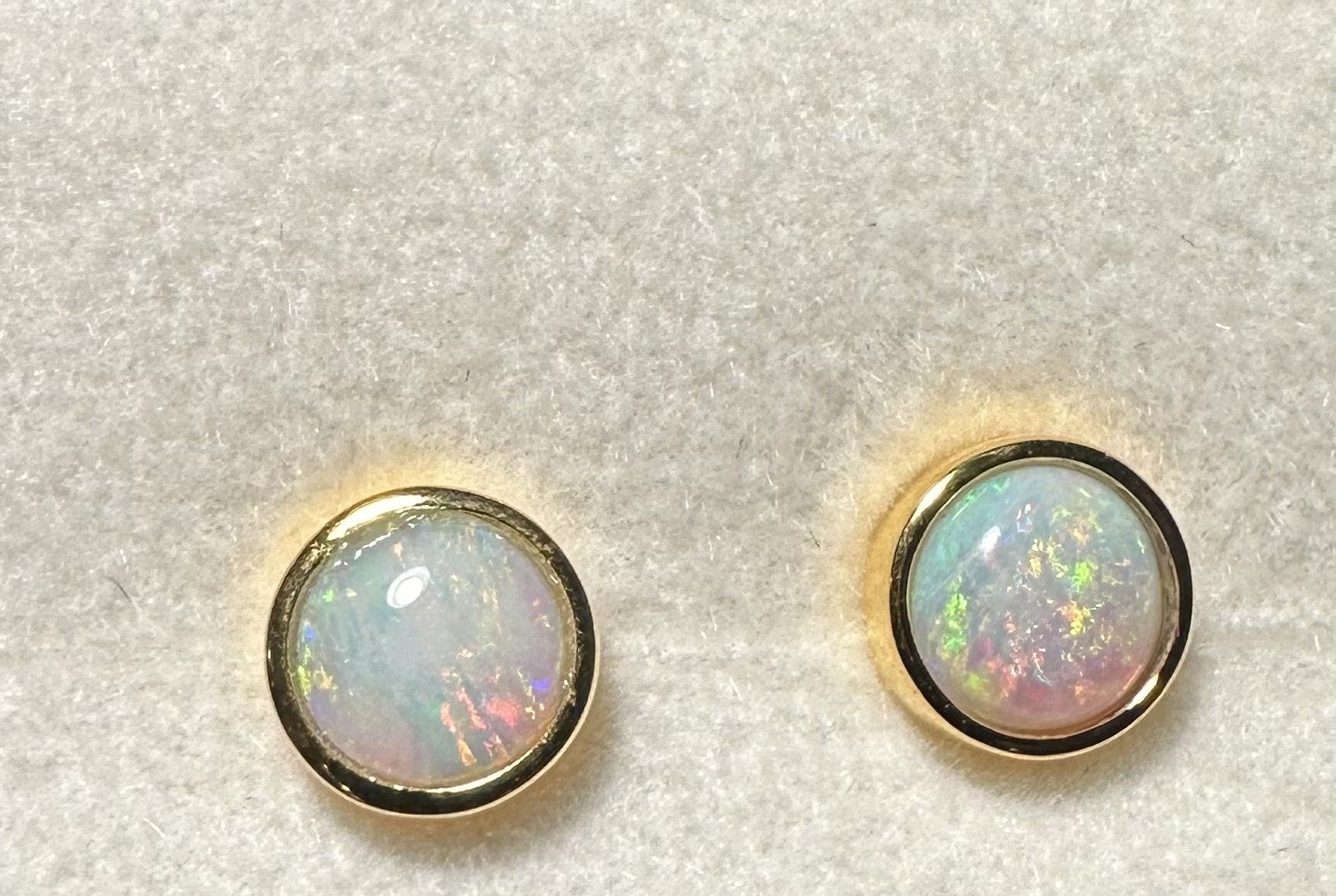 Round Solid Opal Earrings in Gold Plated Sterling Silver · Style 637