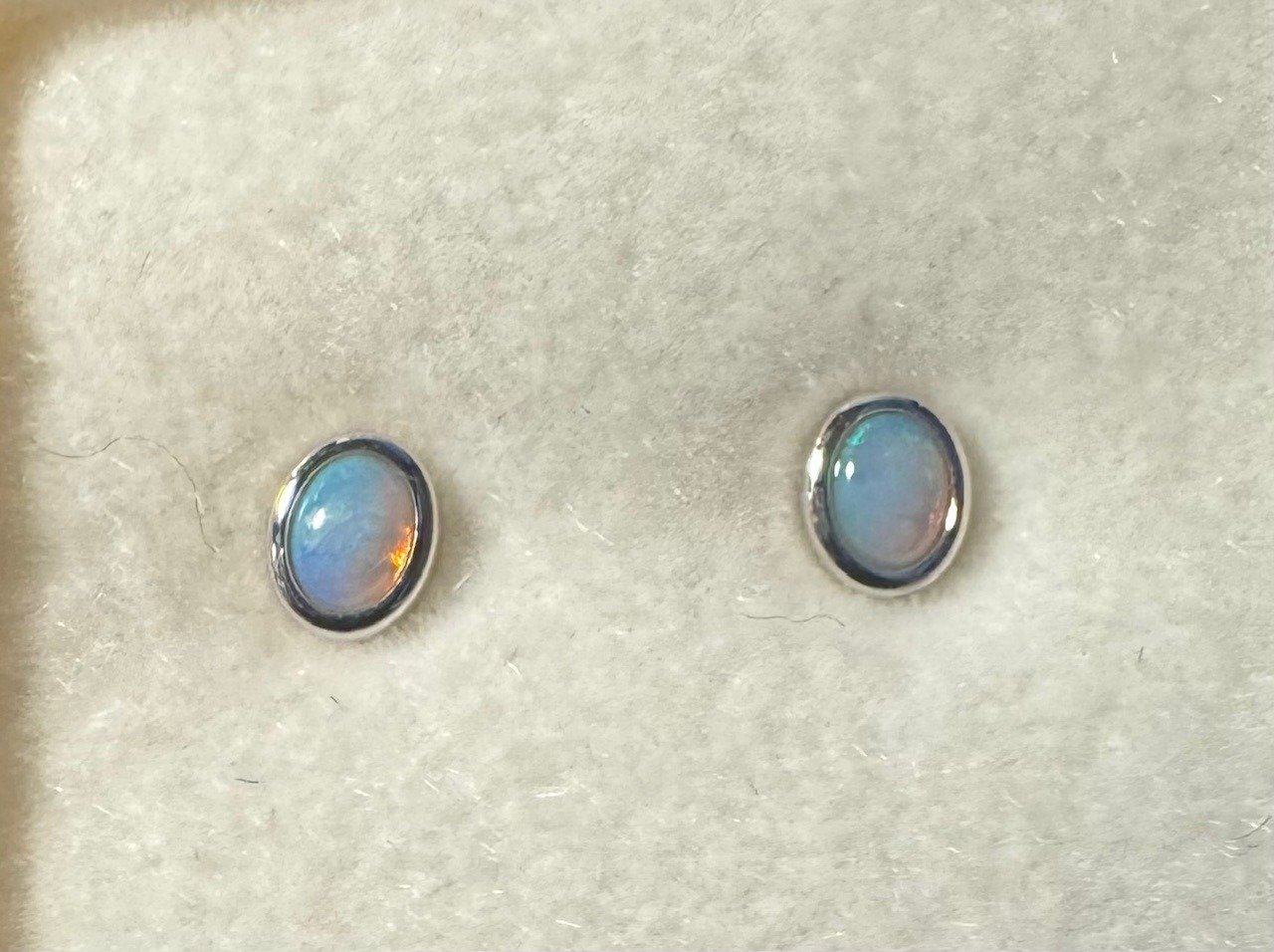 Solid Opal Oval Stud Earrings in Sterling Silver · Style 456