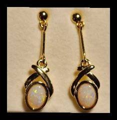 Solid Opal Drop Earrings in Gold Plated Sterling Silver · Style 617
