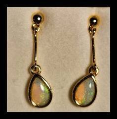 Solid Opal Teardrop Earrings in Gold Plated Sterling Silver · Style 622